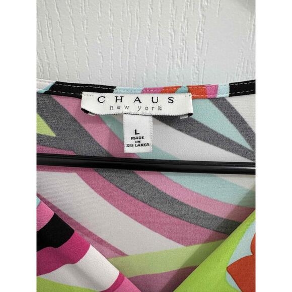 Chaus New York Multicolor Vneck 3/4 Sleeves Abstract Pattern  Dress Size Large - Picture 4 of 8